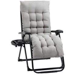Cheapest 👍 Outsunny Black Metal Zero Gravity Stationary Chair with Light Grey Cushioned Seat 💯