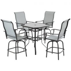 Promo 😉 Outsunny Grey Outdoor Patio Set with Umbrella Hole - 5-Piece 🎉