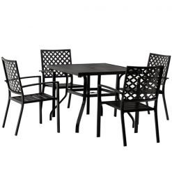 Promo 👏 Outsunny Patio Dining Set with Steel Frame Stackable Chairs - 5-Piece 💯