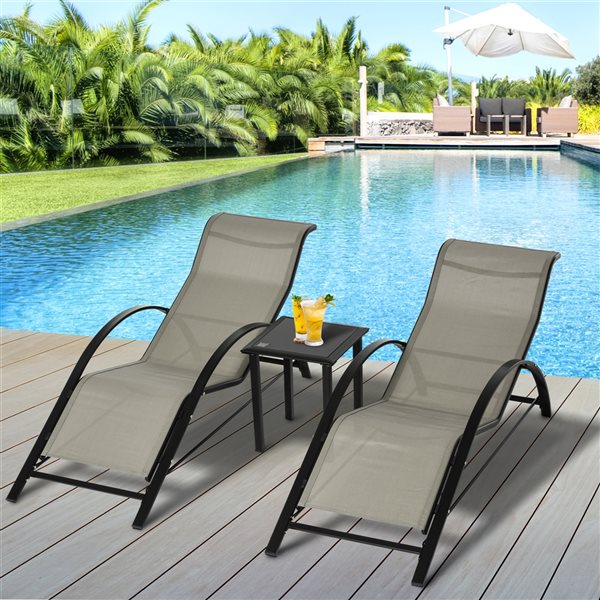 Best Sale 😀 Outsunny Metal Frame Lounge Chair with Table - 3-Piece ❤️ - Image 2