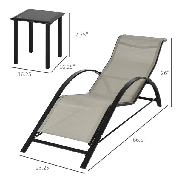 Best Sale 😀 Outsunny Metal Frame Lounge Chair with Table - 3-Piece ❤️ - Image 3
