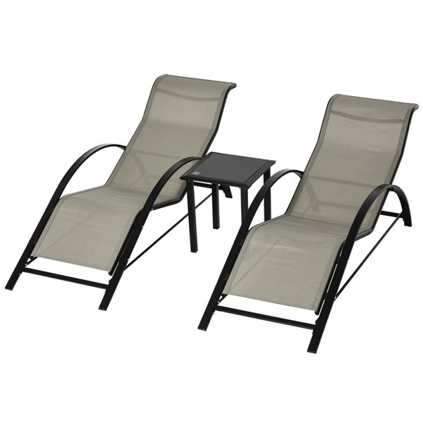 Best Sale 😀 Outsunny Metal Frame Lounge Chair with Table - 3-Piece ❤️