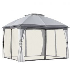 Best Pirce 👏 Outsunny Grey Metal Rectangle Permanent Gazebo with Polyester Roof 11.2-ft x 9.2-ft ✨