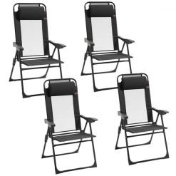 Hot Sale 👍 Outsunny Black Metal Stationary Recliner Chairs with Black Mesh Seat - Set of 4 🌟