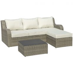 New 👏 Outsunny Rattan Outdoor Sofa with Beige Cushions Included and Wicker Frame 😍