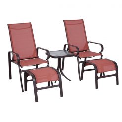 Best deal 🎉 Outsunny 5-Piece Metal Frame Patio Conversation Set with Red Cushion 🎁