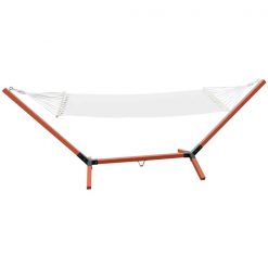 New ✨ Outsunny 130-in x 47-in White Fabric Hammock with Wood Stand ✔️