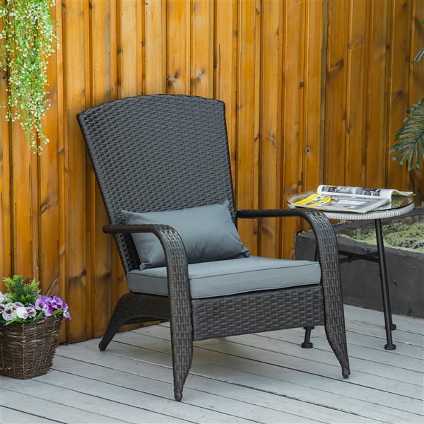 Outlet 💯 Outsunny Rattan Metal Stationary Adirondack Chair with Grey Cushion 🎁 - Image 3