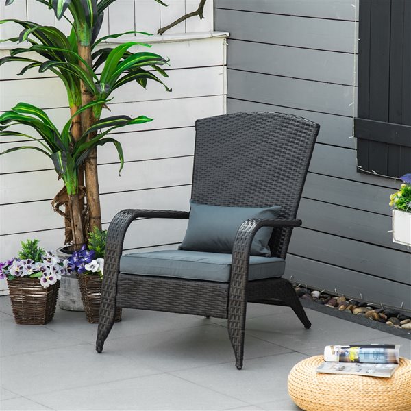 Outlet 💯 Outsunny Rattan Metal Stationary Adirondack Chair with Grey Cushion 🎁 - Image 4