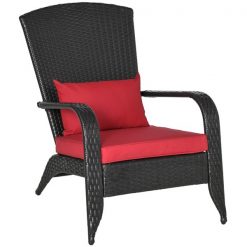 Brand new 🎁 Outsunny Rattan Metal Stationary Adirondack Chair with Red Cushion 🔥