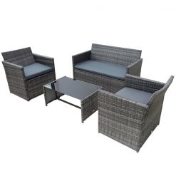Outlet 😍 Outsunny 4-Piece Rattan Conversation Set with Grey Cushions 🎉
