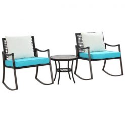 Best Pirce ✔️ Outsunny 3-Piece Rocking Chair with Table and Turquoise Cushions 🥰