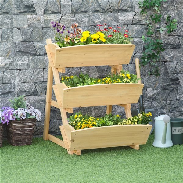 Flash Sale 🥰 Outsunny 23.5-in W x 30.25-in H Natural Wood 3-Tier Raised Garden Bed ✔️ - Image 2