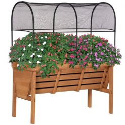 Cheap ✔️ Outsunny 47.25-in W x 56.25-in H Brown/Black Wood Raised Garden Bed with Shade Cover 🎁